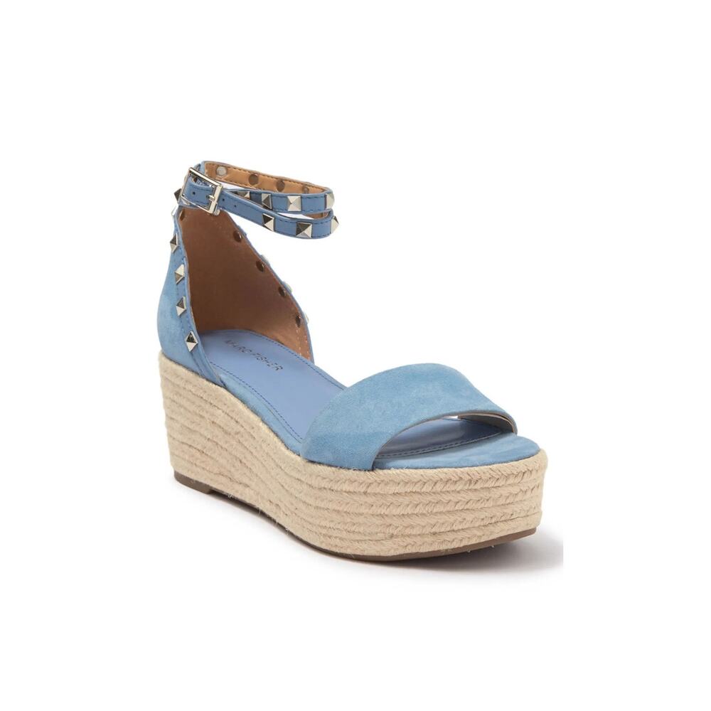 MARC FISHER Jazlyn Espadrille Sandals Studded Suede Powder Blue Size 6.5